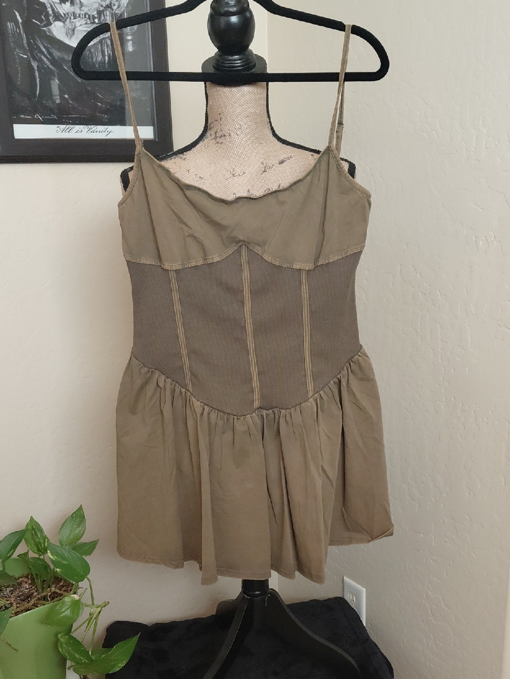 DOLLSKILL WIDOW 1x Khaki Sleeveless Corset-Style Mini Dress With Skort